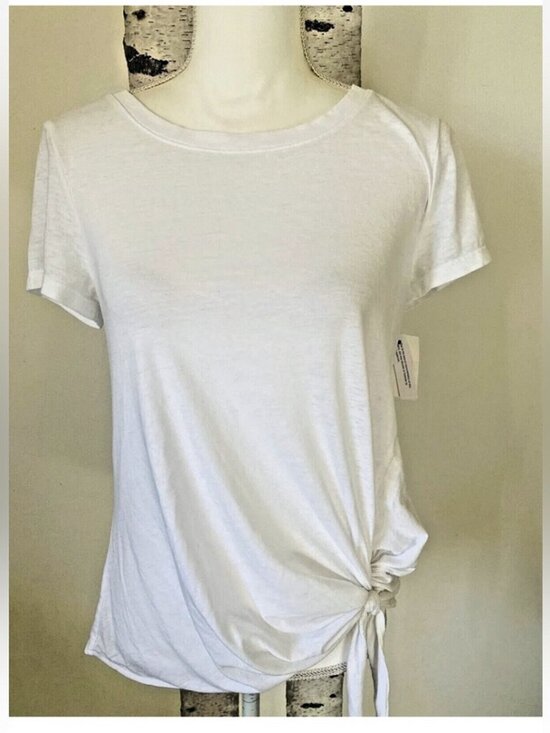 Tops - New Caslon White Knotted Hem Short Sleeve T‑Shirt Casual Crew Neck Top